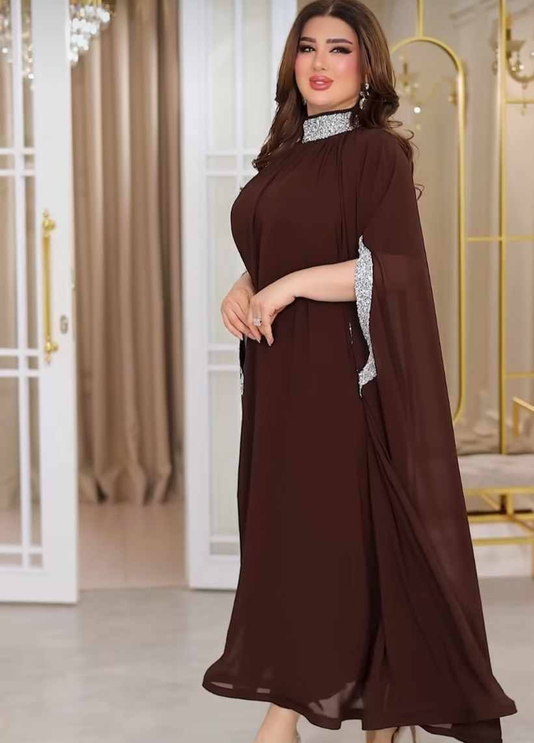 brown_dress_cropped موديل (الملكة) ماتريال شيفون - الصورة 1
